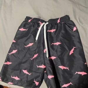 Mens Shark Print Shorts - Black and Pink